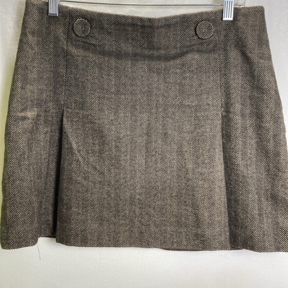 The Limited‎ skirt women 8 Brown & beige pleated big decorative buttons Preppy